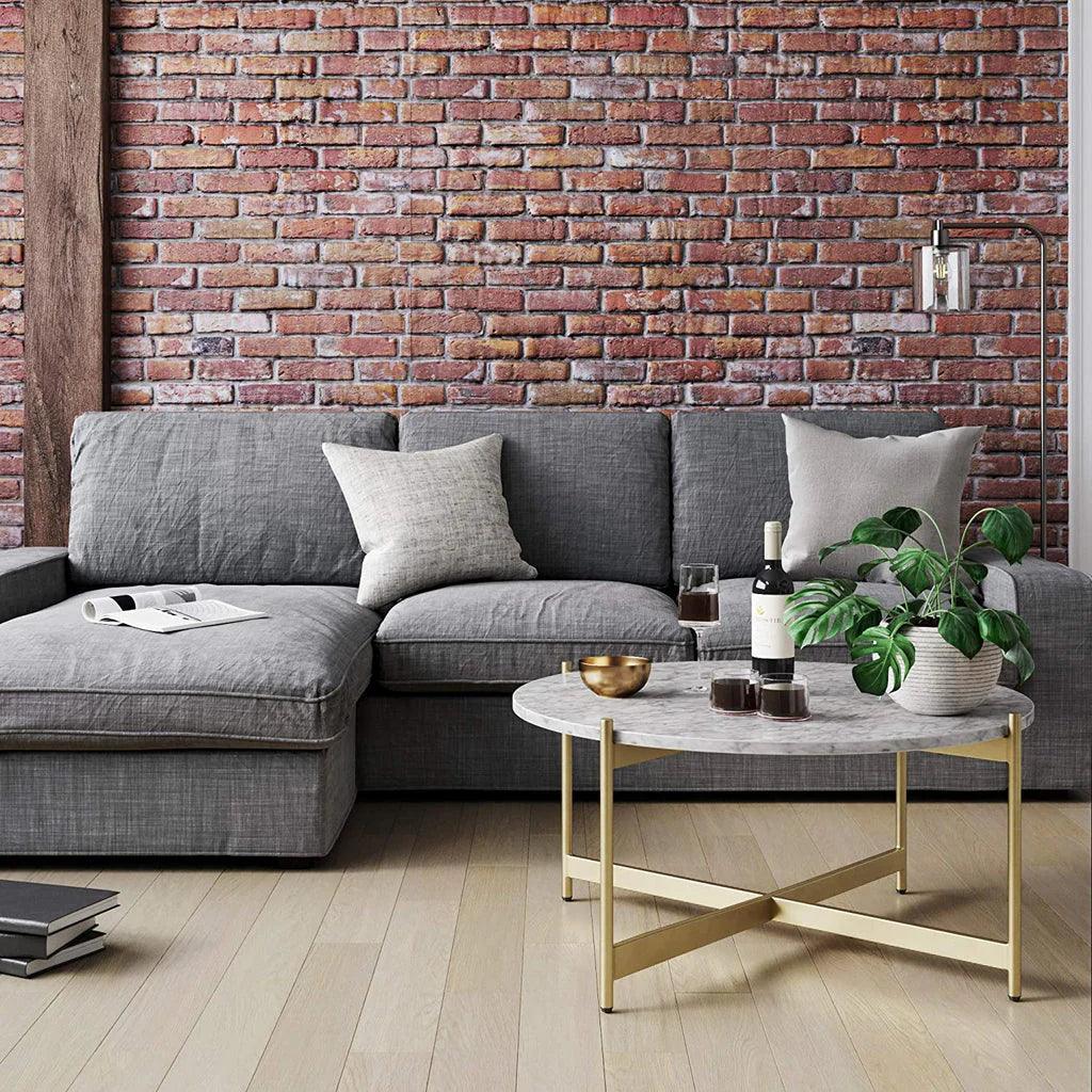 Minimalist Metal Center Table in Criss Cross Matte Finish Gold Base - Decor Mantra 