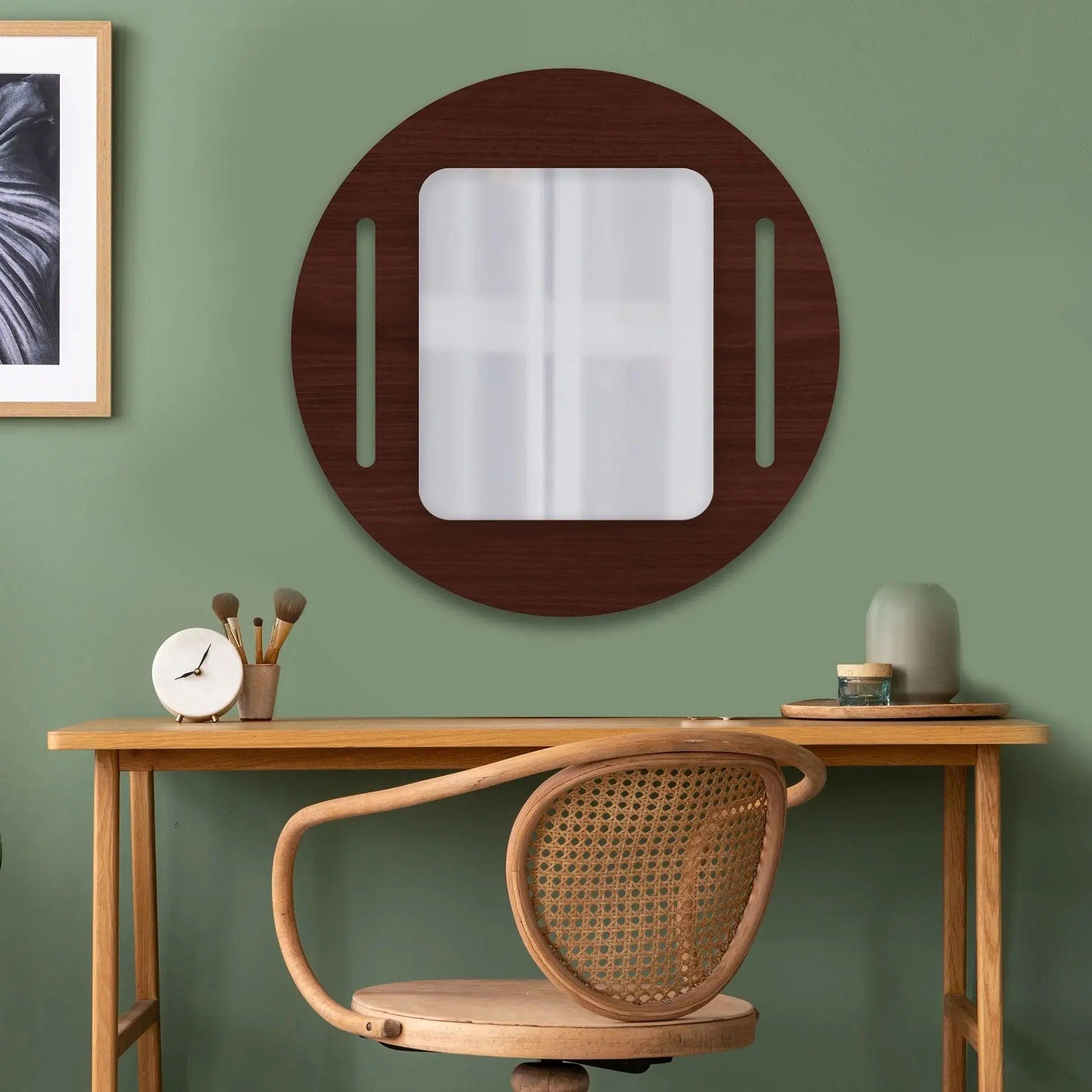 Minimalistic Brown Round Shape Wooden Wall Mirror - Decor Mantra 