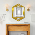 Minimalistic Geometrical Shape Wooden Golden Finish Wooden Vanity Mirror - Decor Mantra 