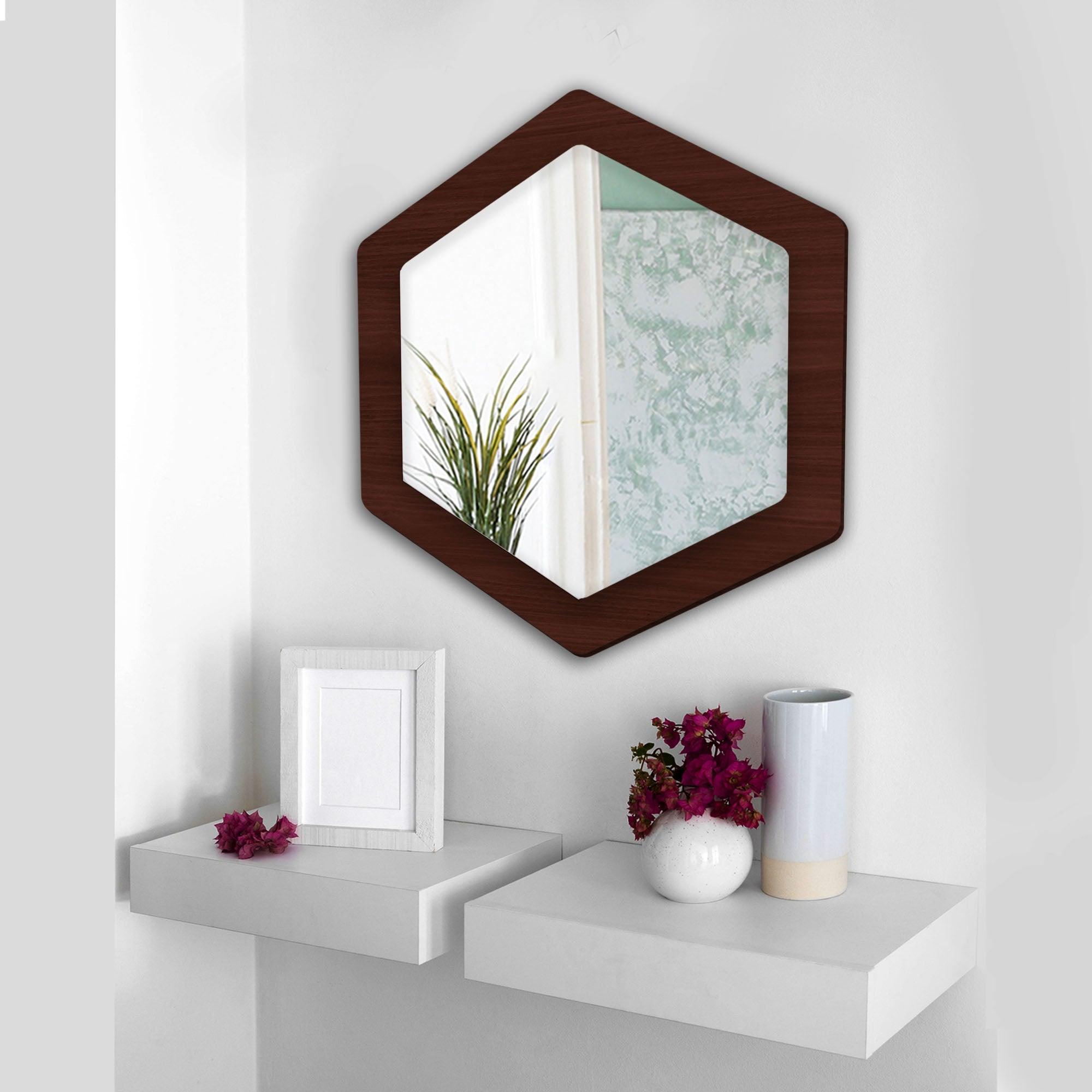 Minimalistic Geometrical Shape Wooden Wall Mirror - Decor Mantra 