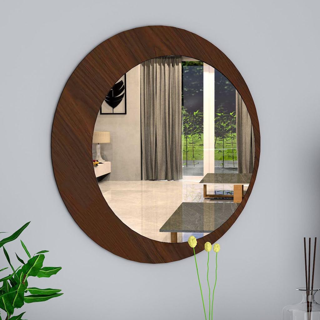 Minimalistic Round Shape Wooden Wall Mirror - Decor Mantra 