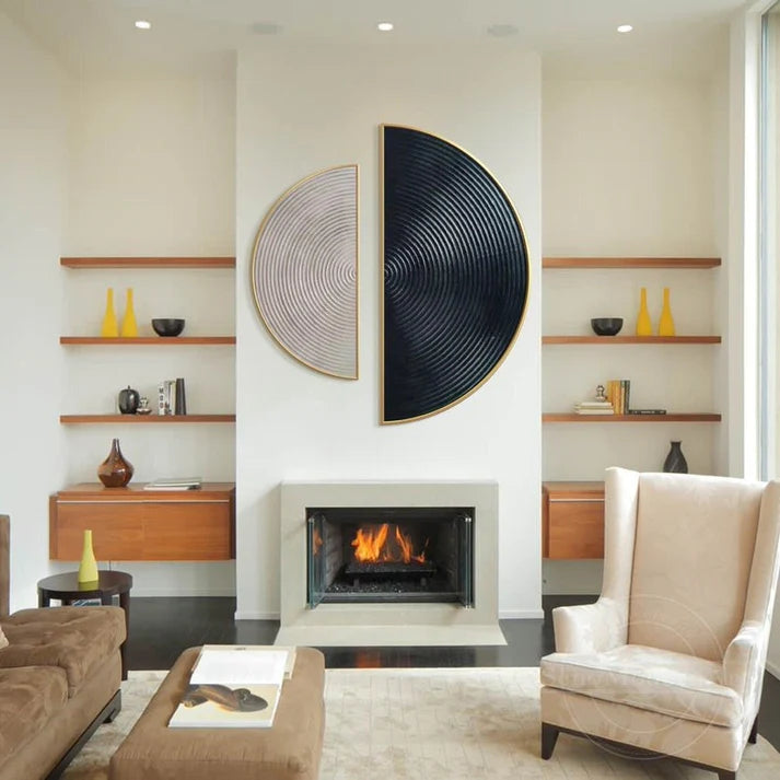 Modern 3D Wall Art Set in Black and Silver Half Circle Design