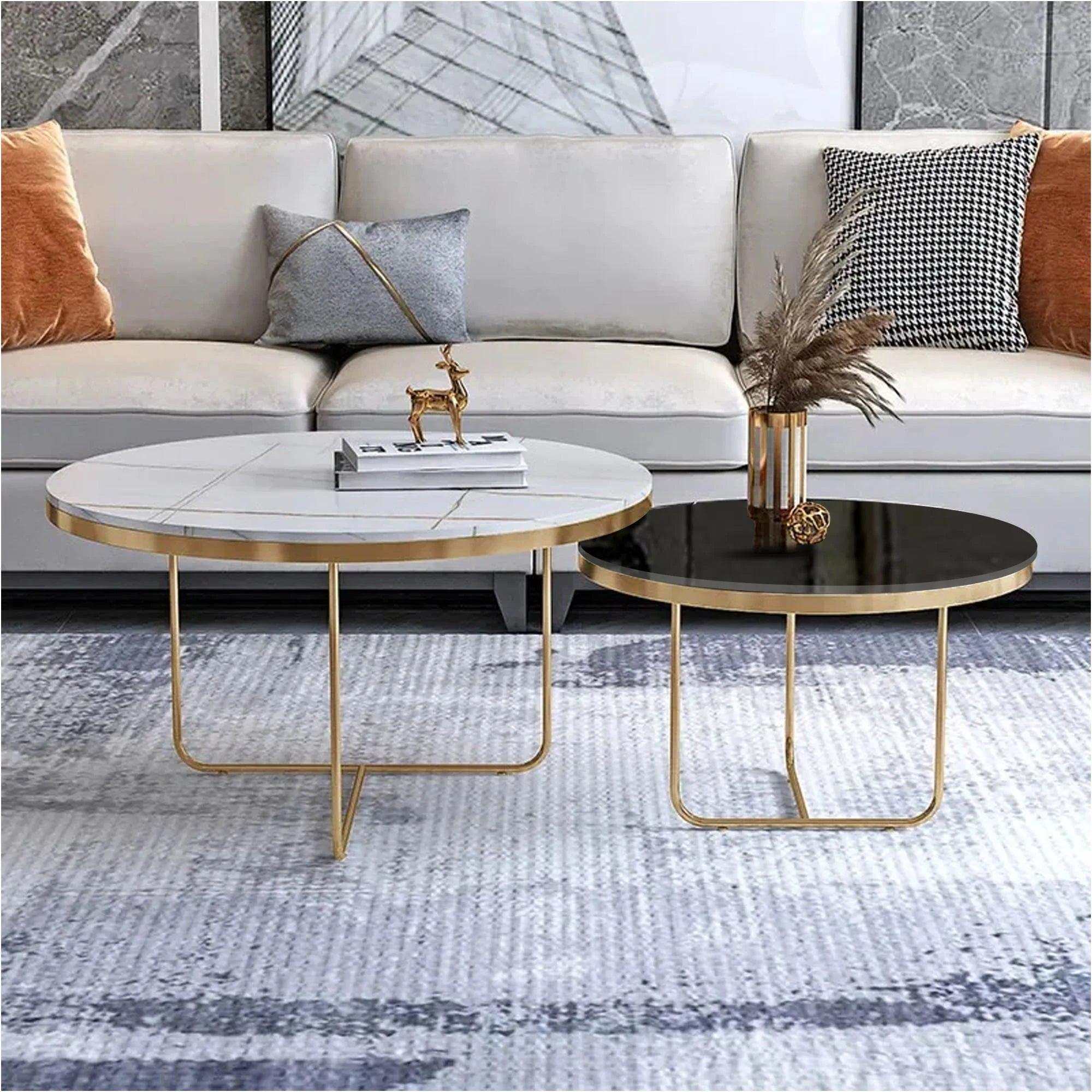 Modern Black & White Round Shaped Nesting Coffee Table Set of 2 - Decor Mantra 