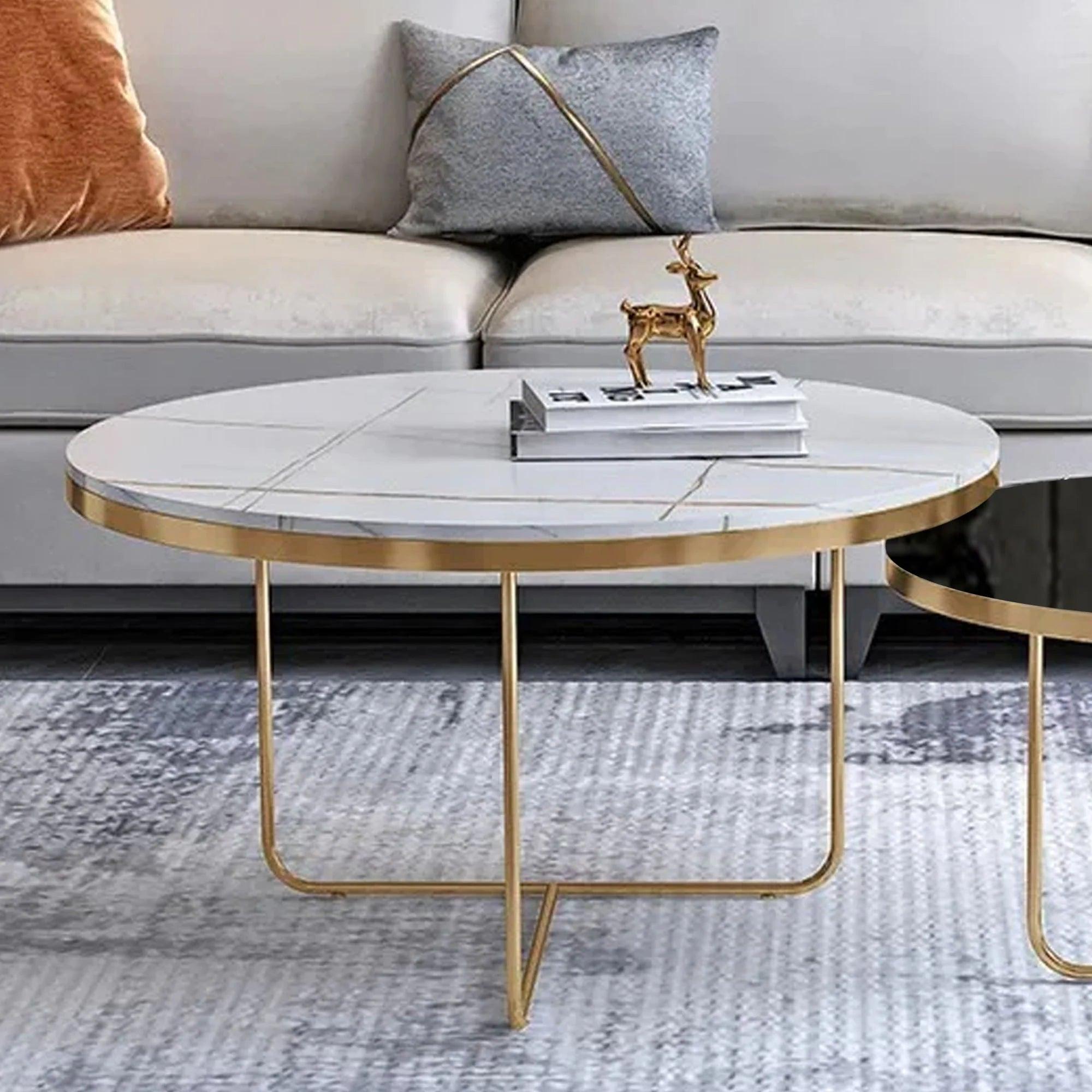 Modern Black & White Round Shaped Nesting Coffee Table Set of 2 - Decor Mantra 