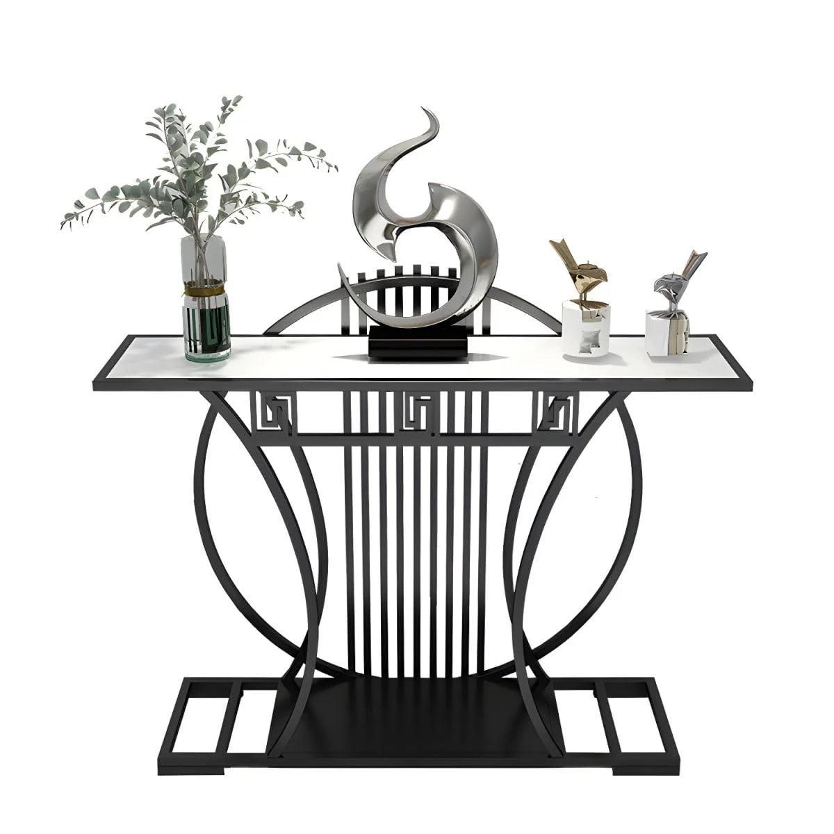 Modern Contemporary White Marble Black Console Table - Decor Mantra 