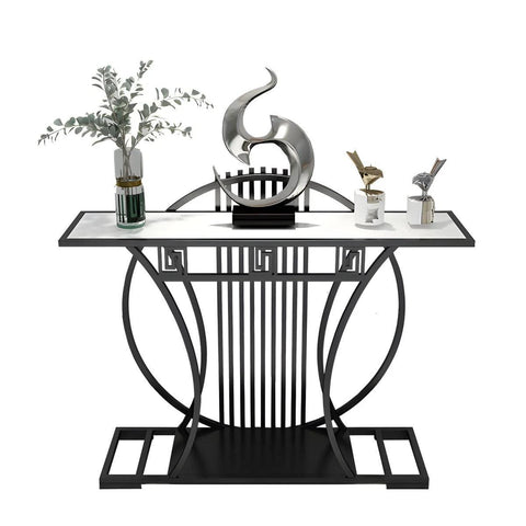 Modern Contemporary White Marble Black Console Table - Decor Mantra 
