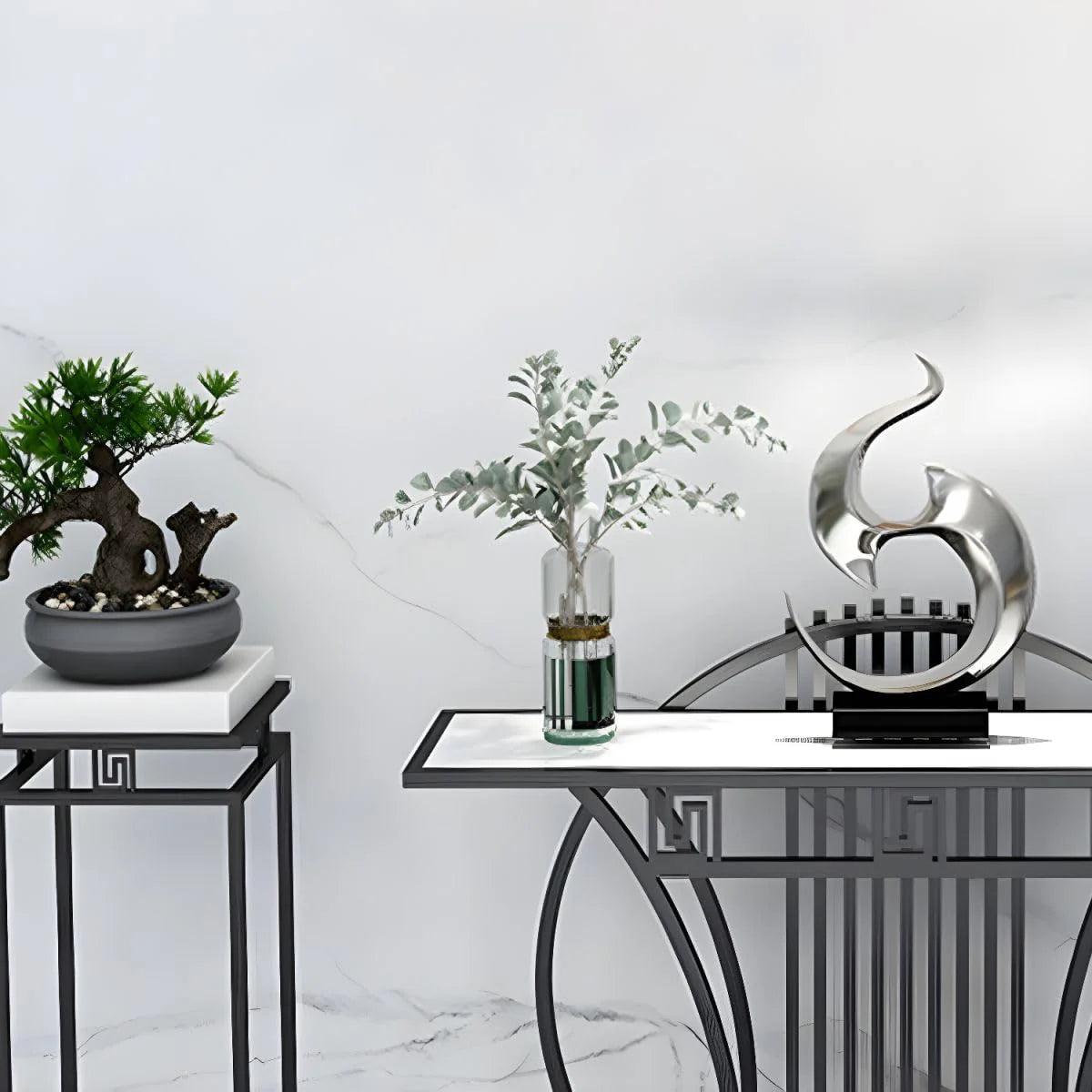 Modern Contemporary White Marble Black Console Table - Decor Mantra 