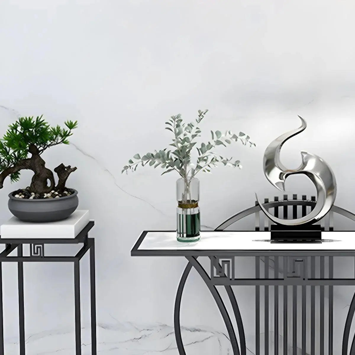 Modern Contemporary White Marble Black Console Table - Decor Mantra 