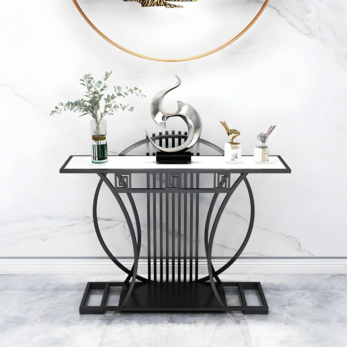 Modern Contemporary White Marble Black Console Table - Decor Mantra 