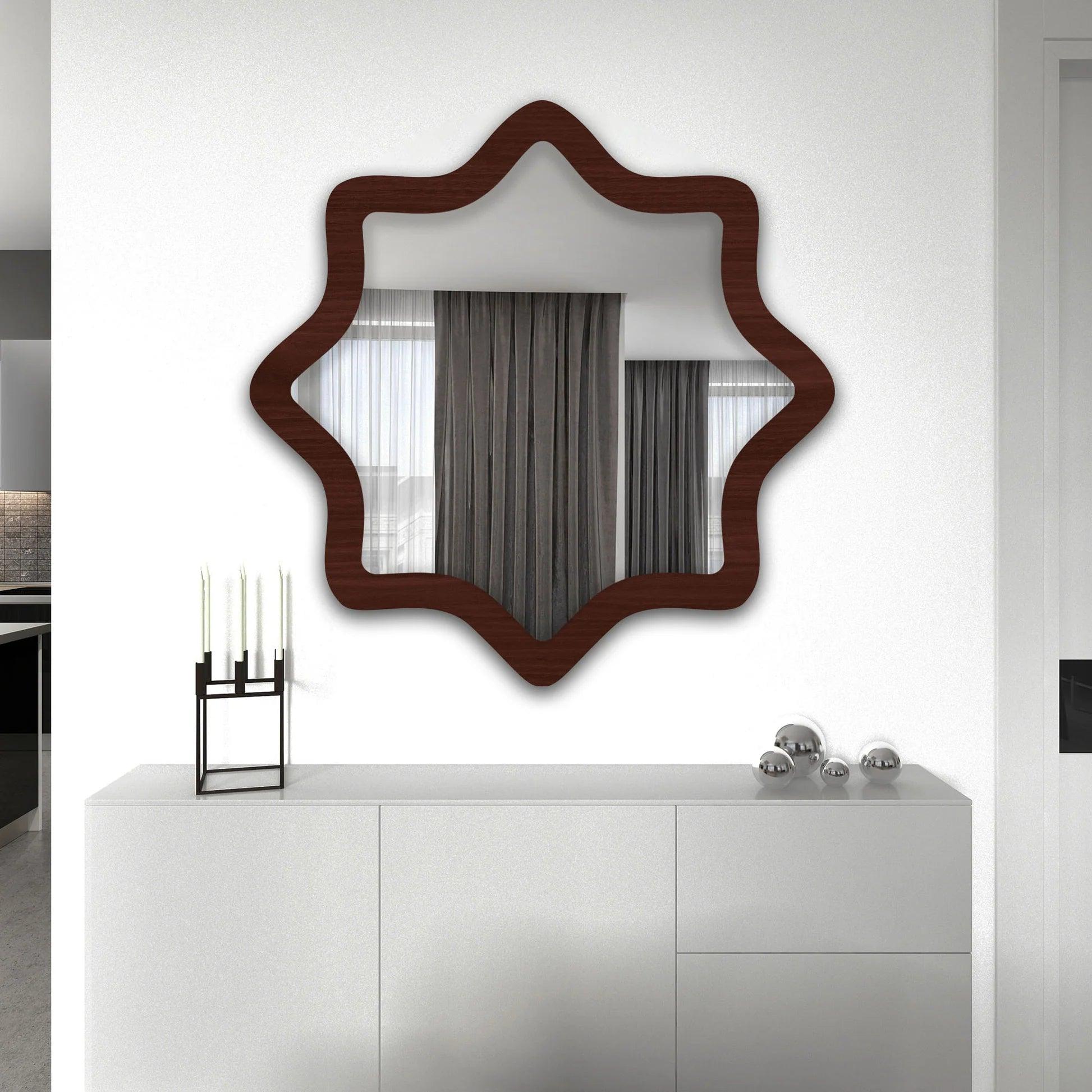 Modern Decorative Star Shape Wooden Wall Mirror - Decor Mantra 