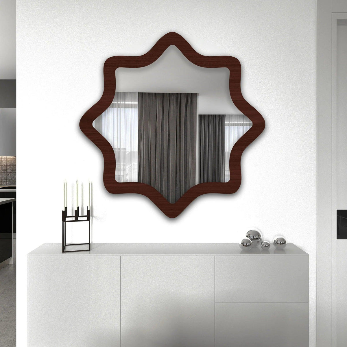 Modern Decorative Star Shape Wooden Wall Mirror - Decor Mantra 