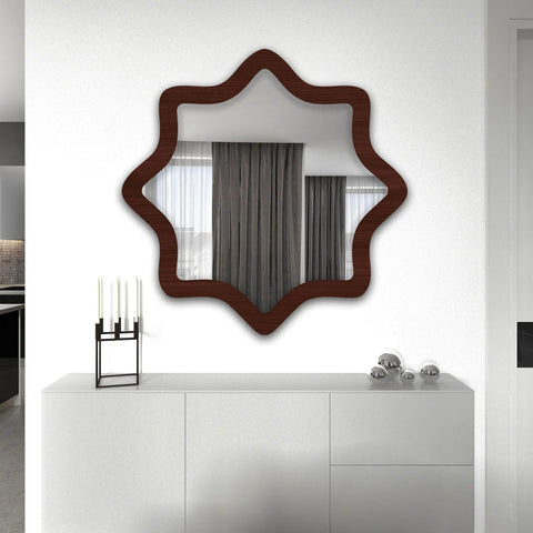 Modern Decorative Star Shape Wooden Wall Mirror - Decor Mantra 