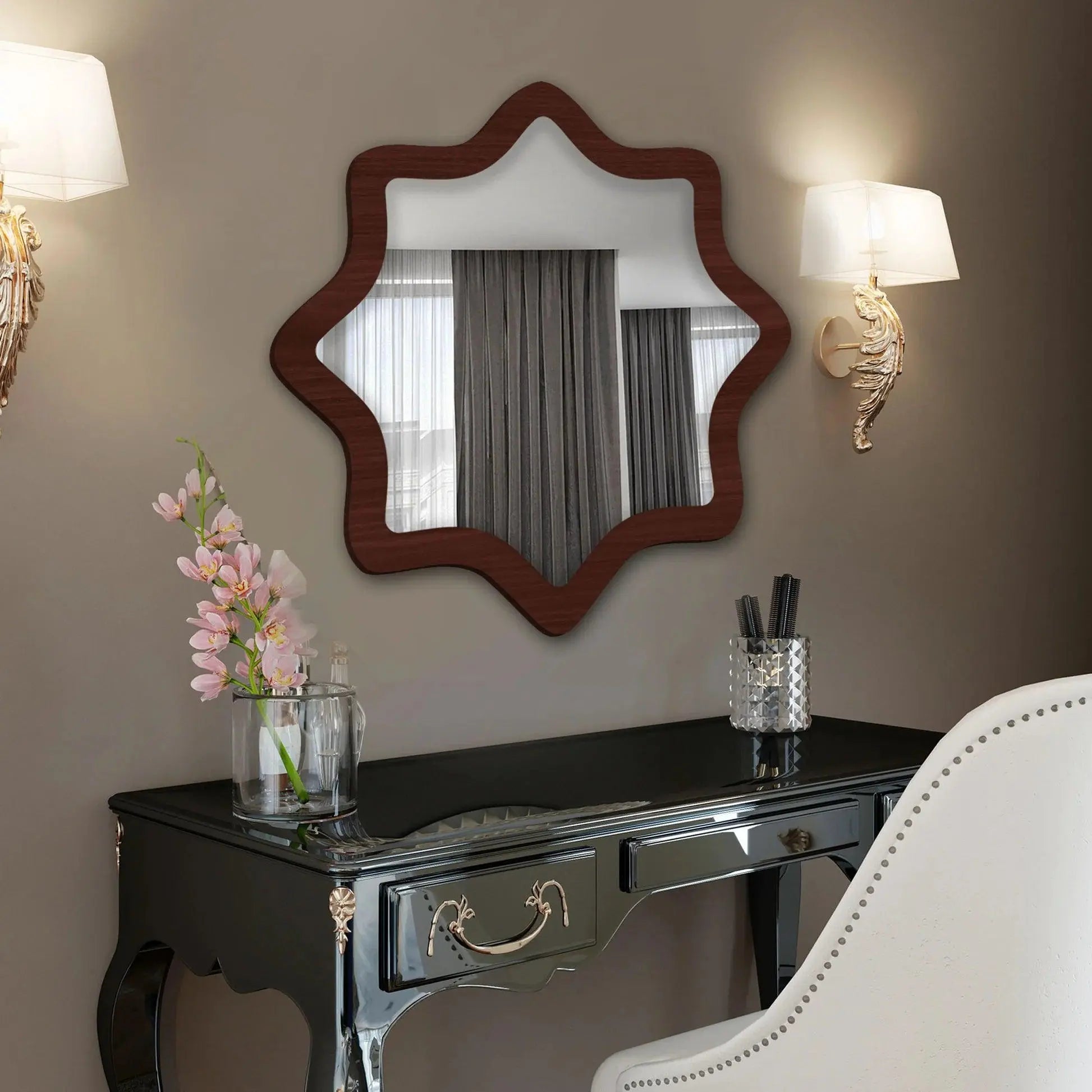 Modern Decorative Star Shape Wooden Wall Mirror - Decor Mantra 