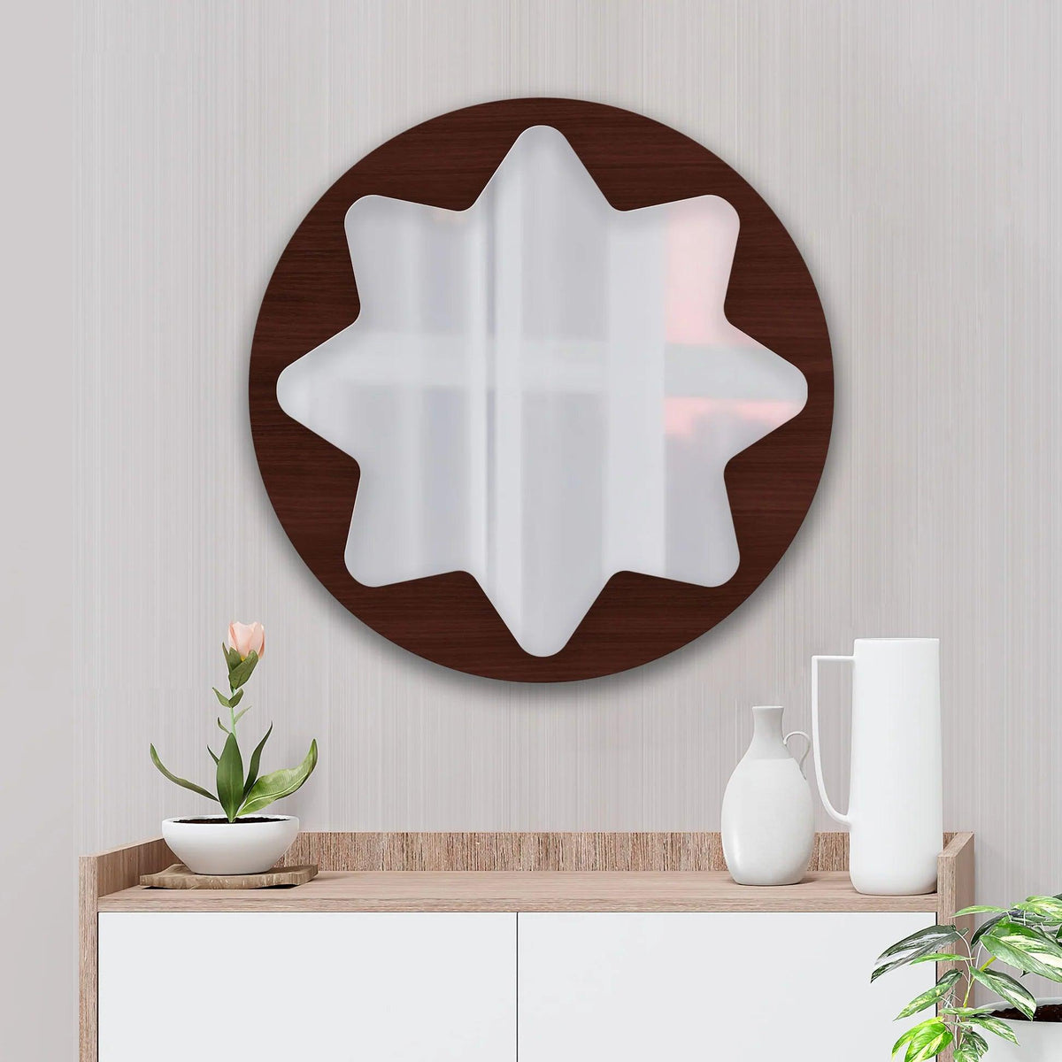 Modern Design Star Shape Wooden Wall Mirror - Decor Mantra 