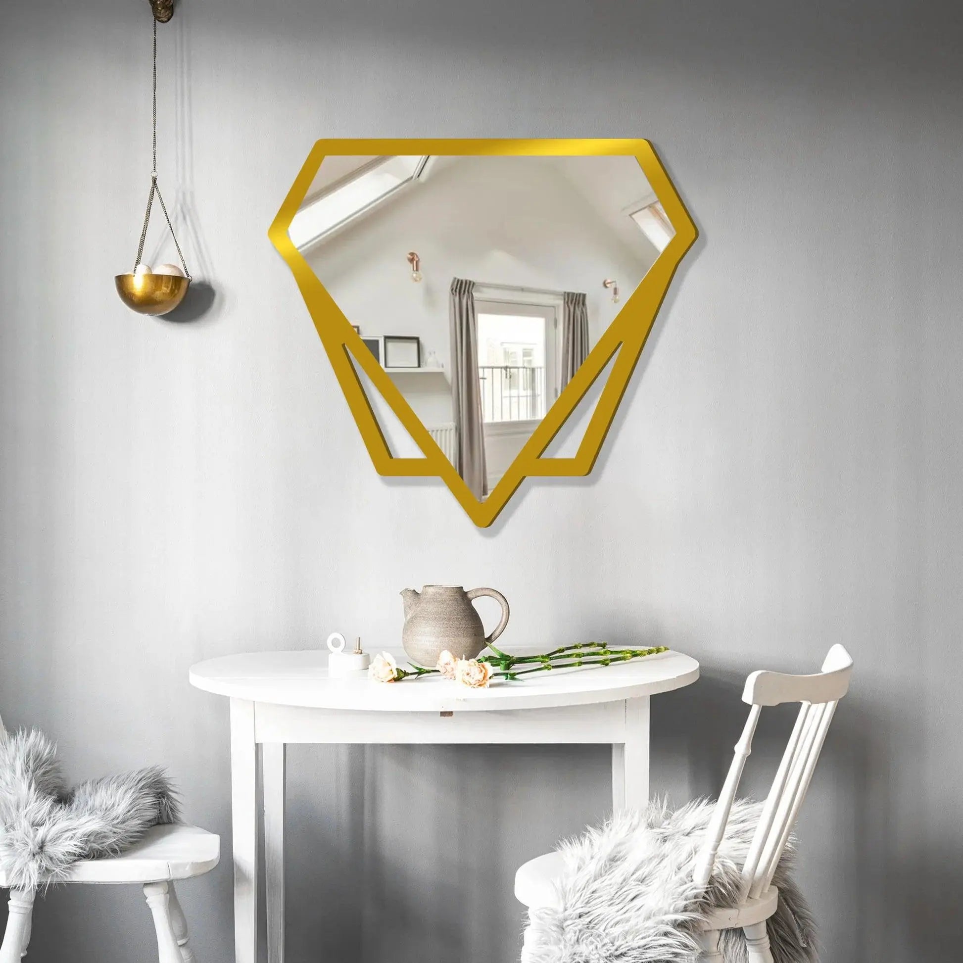 Modern Diamond Shape Vanity Mirror Wooden Golden Finish Frame - Decor Mantra 