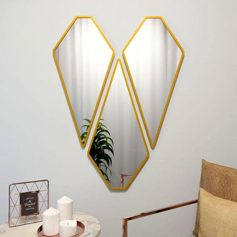 Modern Diamond Shape Vanity Mirrors Set of 3 with Golden Finish Frame - Decor Mantra 
