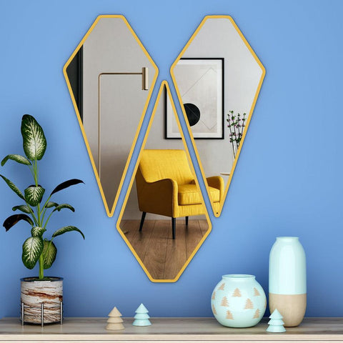 Modern Diamond Shape Vanity Mirrors Set of 3 with Golden Finish Frame - Decor Mantra 