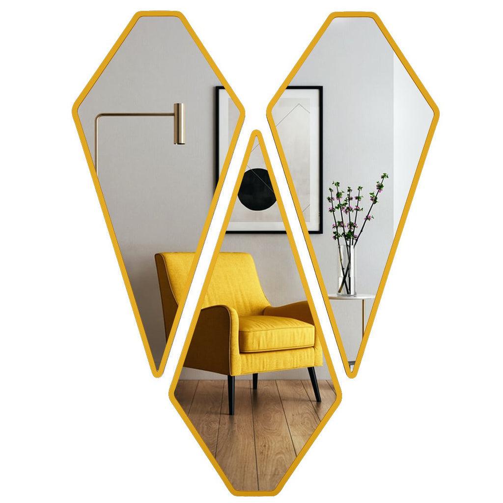 Modern Diamond Shape Vanity Mirrors Set of 3 with Golden Finish Frame - Decor Mantra 