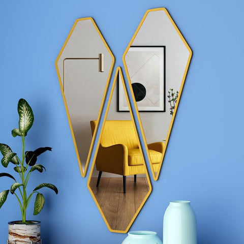 Modern Diamond Shape Vanity Mirrors Set of 3 with Golden Finish Frame - Decor Mantra 