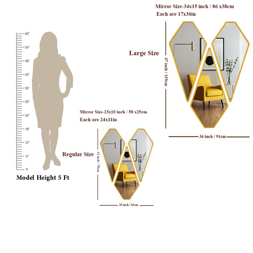 Modern Diamond Shape Vanity Mirrors Set of 3 with Golden Finish Frame - Decor Mantra 