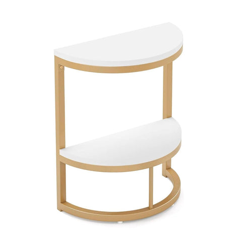 Modern End Semi Circle Side Table with Storage Shelf - Decor Mantra 