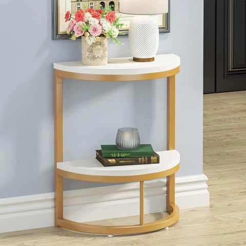 Modern End Semi Circle Side Table with Storage Shelf - Decor Mantra 