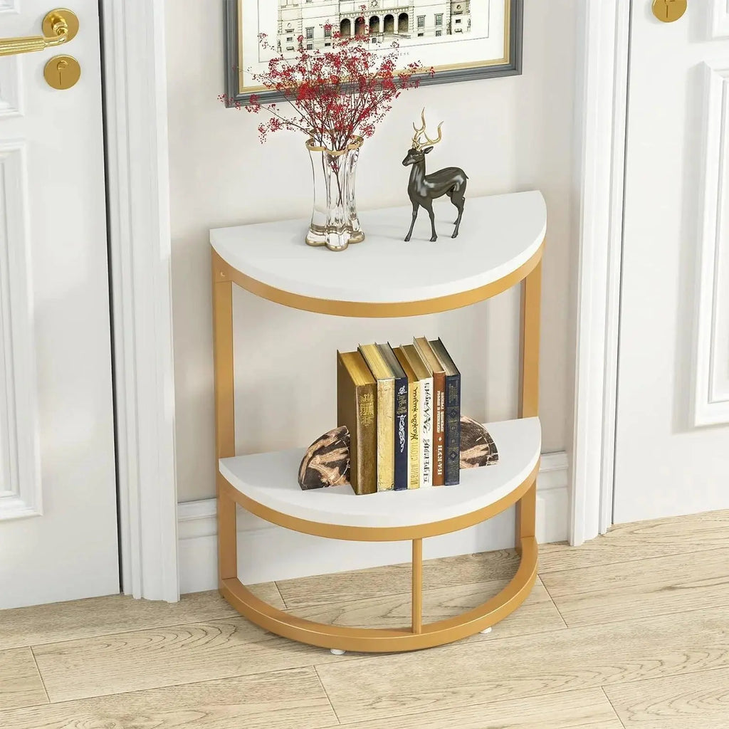 Modern End Semi Circle Side Table with Storage Shelf - Decor Mantra 