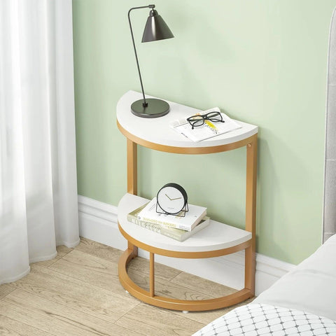 Modern End Semi Circle Side Table with Storage Shelf - Decor Mantra 