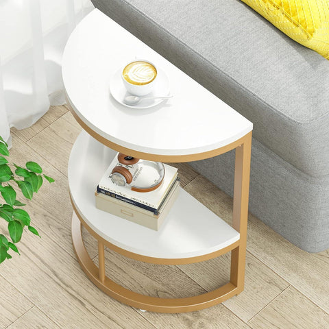 Modern End Semi Circle Side Table with Storage Shelf - Decor Mantra 