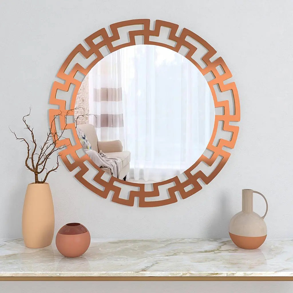 Modern Geometric Design Copper Finish Circular Vanity Mirror - Decor Mantra 