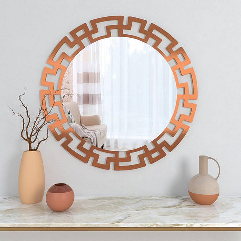Modern Geometric Design Copper Finish Circular Vanity Mirror - Decor Mantra 