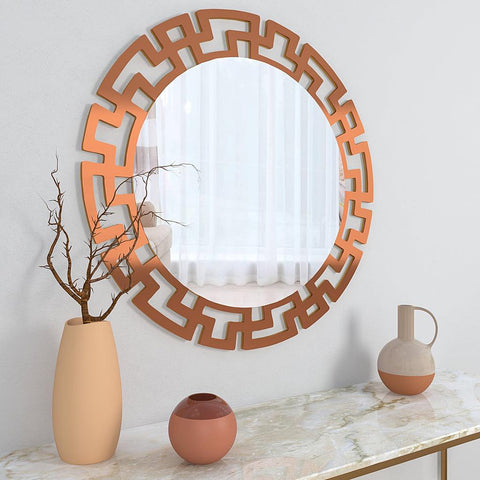 Modern Geometric Design Copper Finish Circular Vanity Mirror - Decor Mantra 