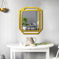 Modern Geometrical Rectangular Shape Golden Finish Wooden Vanity Mirror - Decor Mantra 