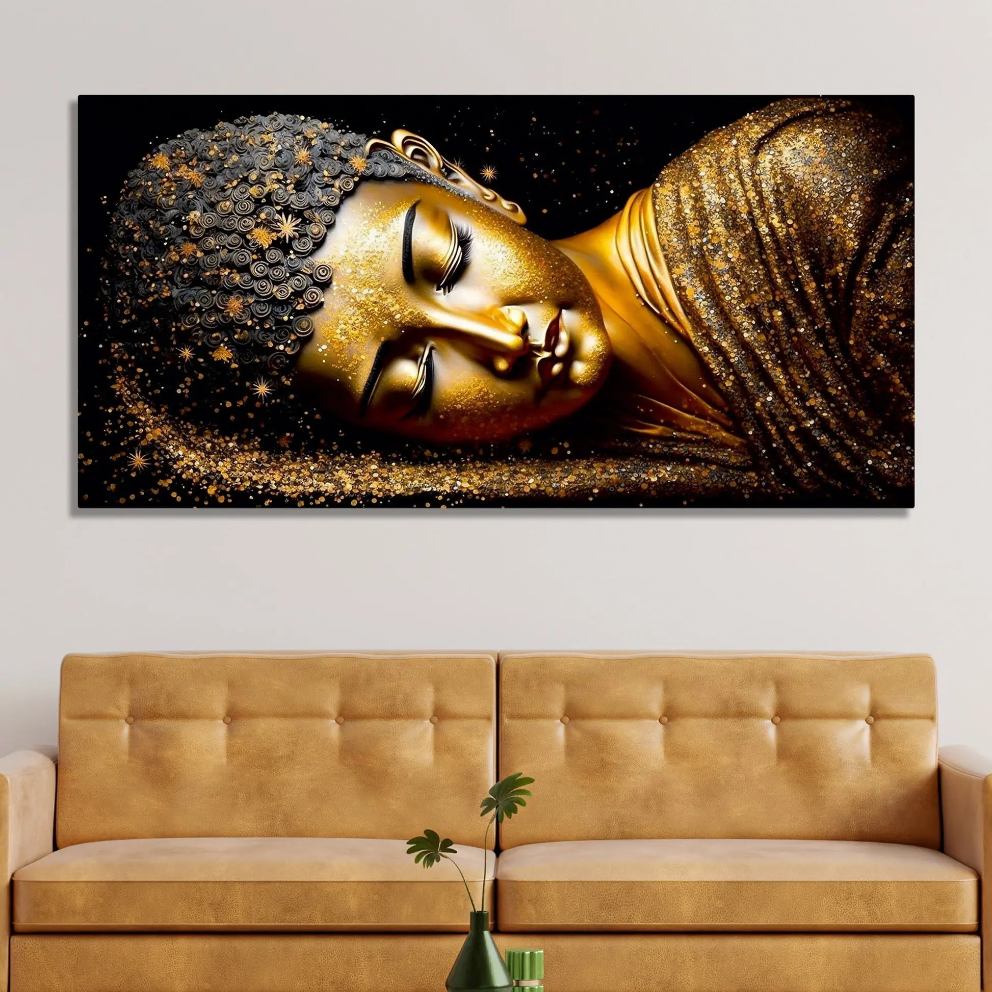 Modern Golden Buddha Statue Premium Canvas Wall Painting Decor Mantra