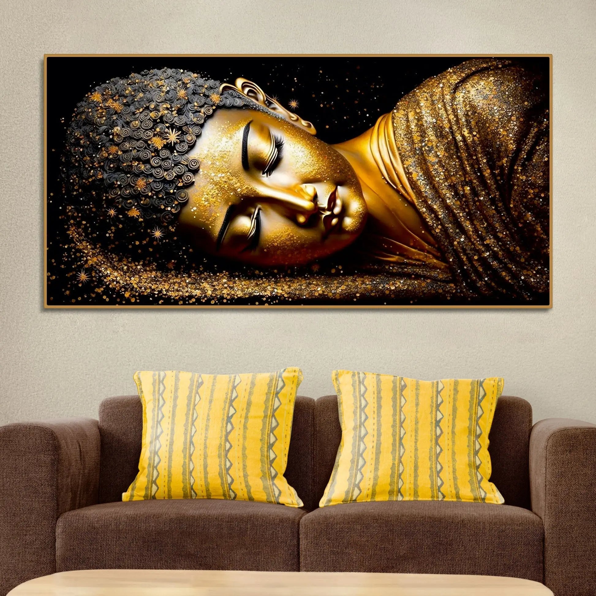 Modern Golden Buddha Statue Premium Canvas Wall Painting Decor Mantra