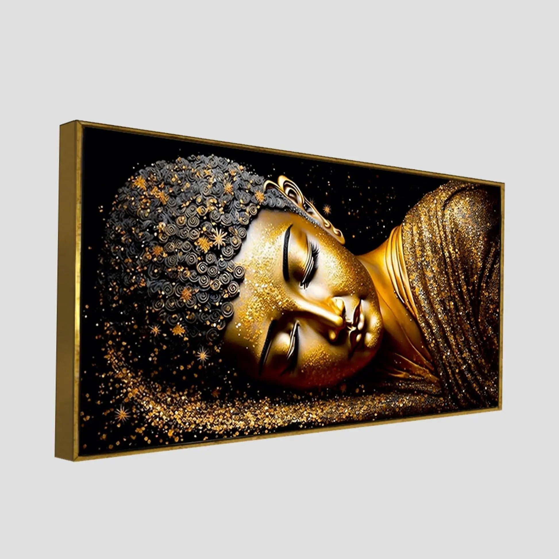Modern Golden Buddha Statue Premium Canvas Wall Painting Decor Mantra