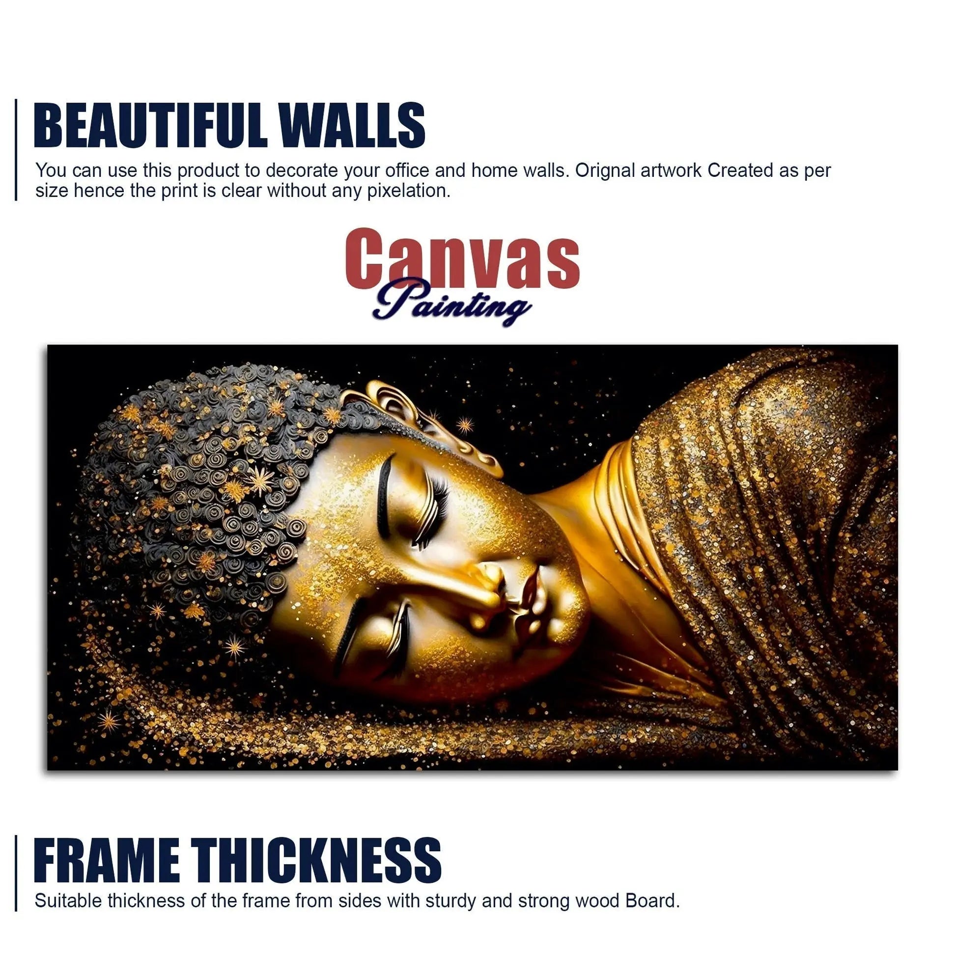 Modern Golden Buddha Statue Premium Canvas Wall Painting Decor Mantra