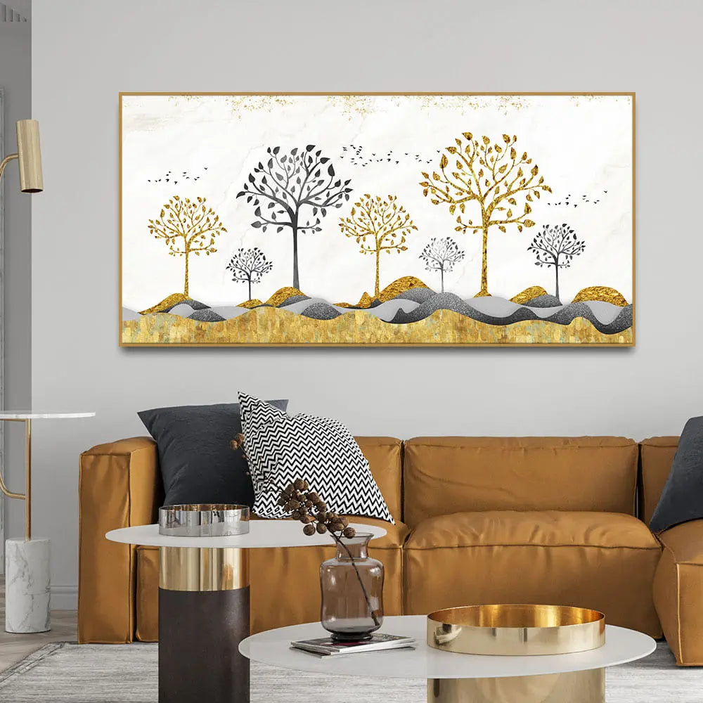 Modern Golden Tree Art Premium Canvas Wall Painting Harshita Crafts