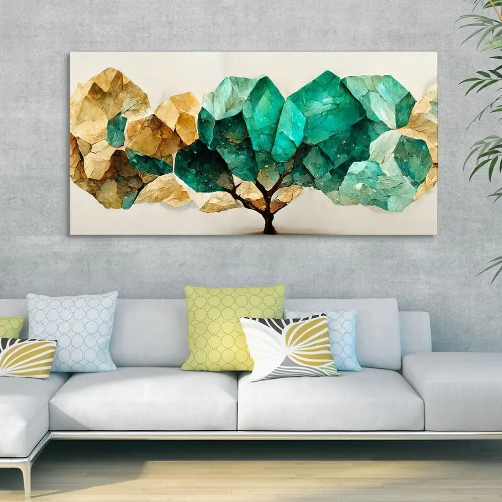 Modern Golden Tree Textured Art Canvas Wall Painting Harshita Crafts