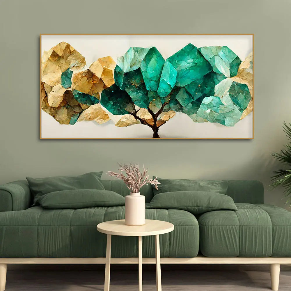 Modern Golden Tree Textured Art Canvas Wall Painting Harshita Crafts