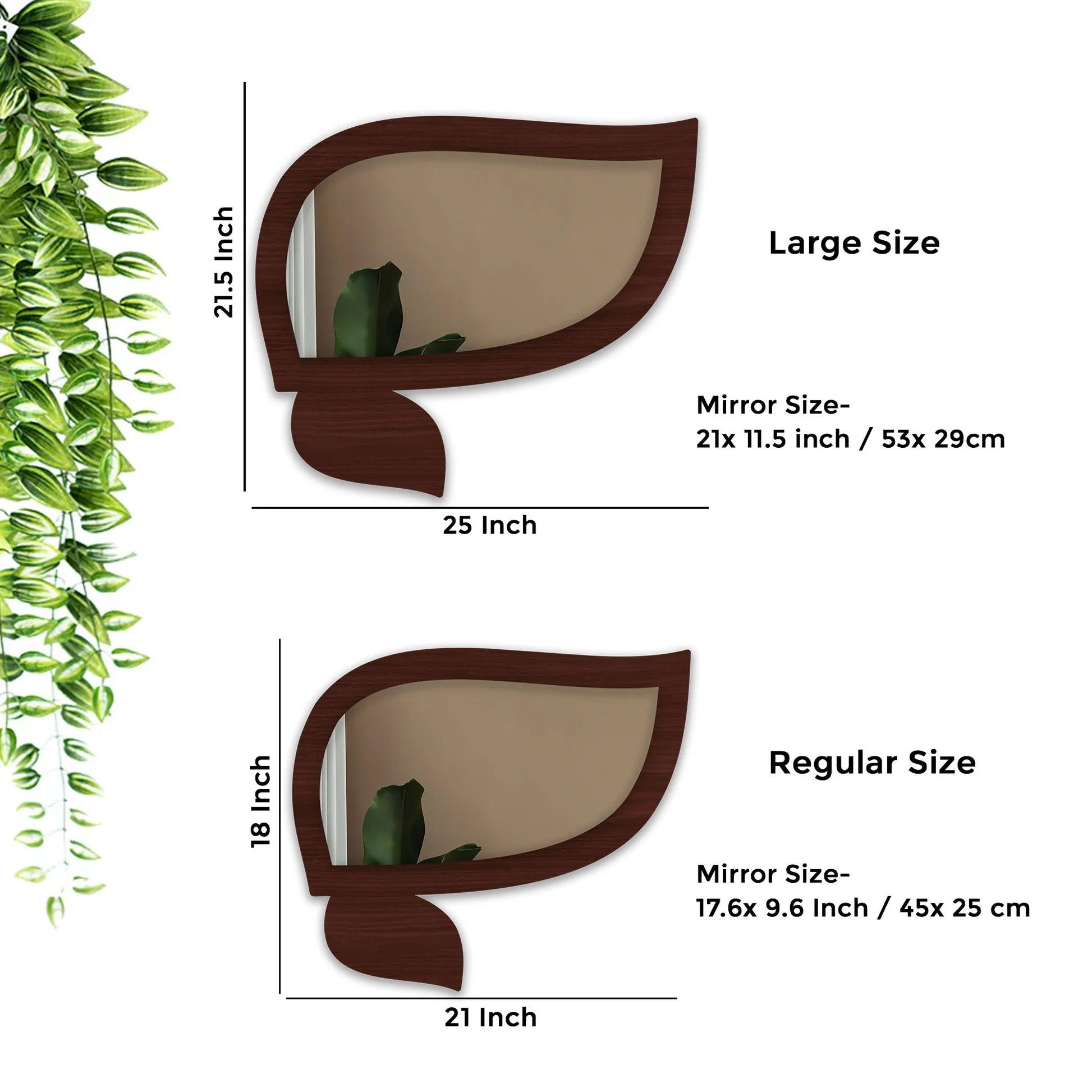Modern Leaf Shape Design Art Wooden Wall Mirror - Decor Mantra 