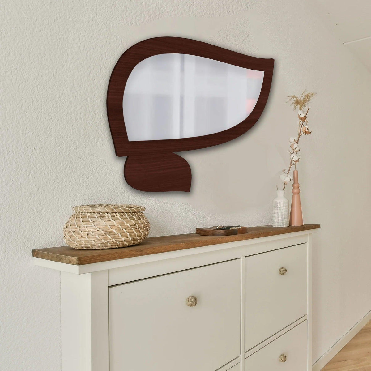 Modern Leaf Shape Design Art Wooden Wall Mirror - Decor Mantra 