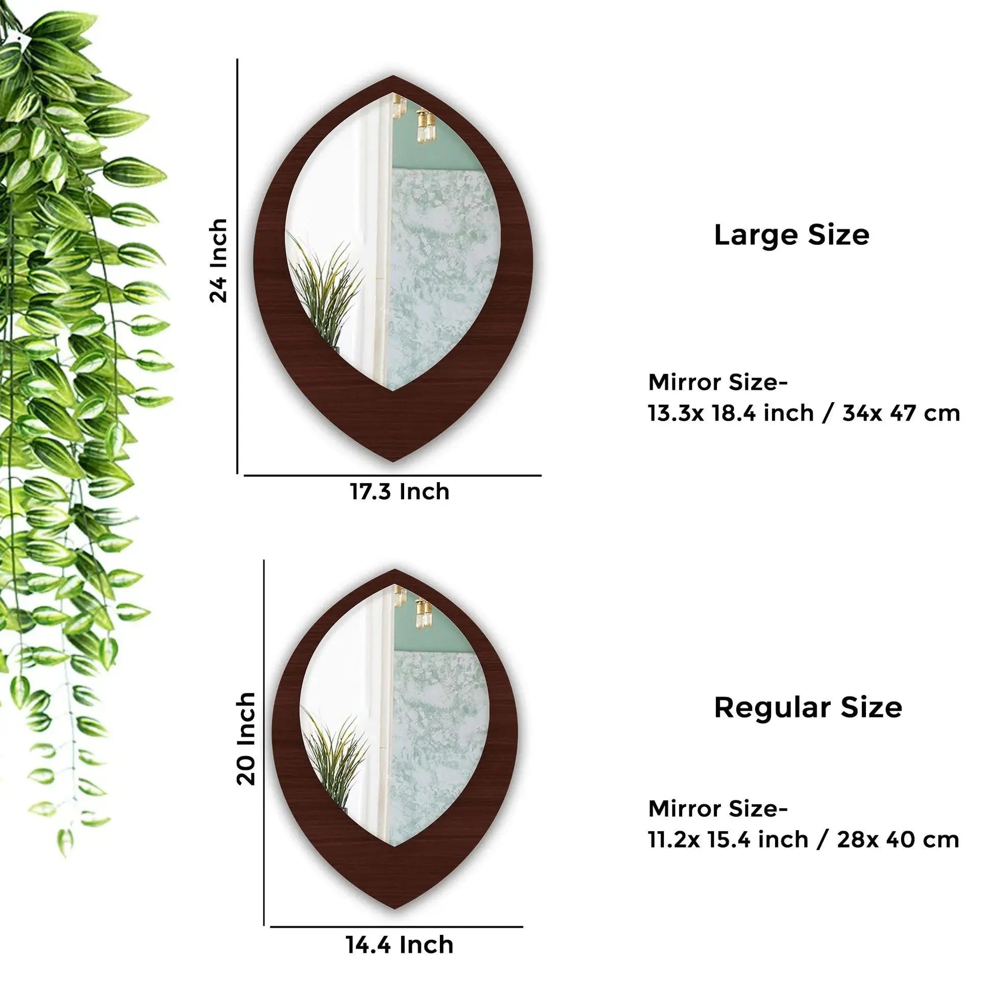 Modern Leaf Shape Designer Decorative Art Wooden Wall Mirror - Decor Mantra 