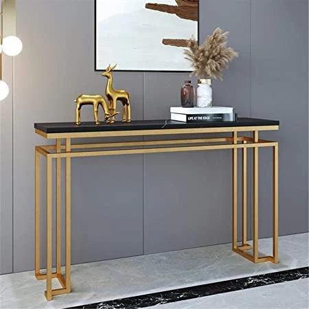Modern Luxury Black Marble Console Table with Metal Finish - Decor Mantra 