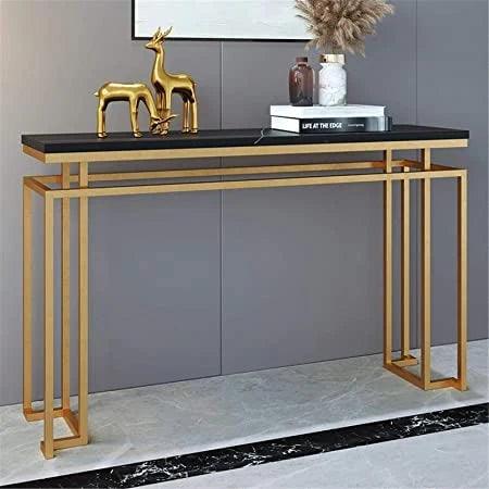 Modern Luxury Black Marble Console Table with Metal Finish - Decor Mantra 