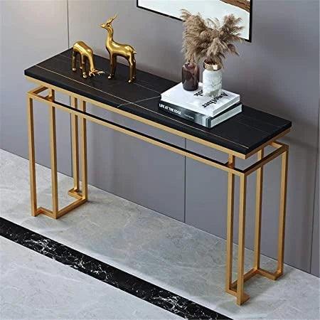 Modern Luxury Black Marble Console Table with Metal Finish - Decor Mantra 