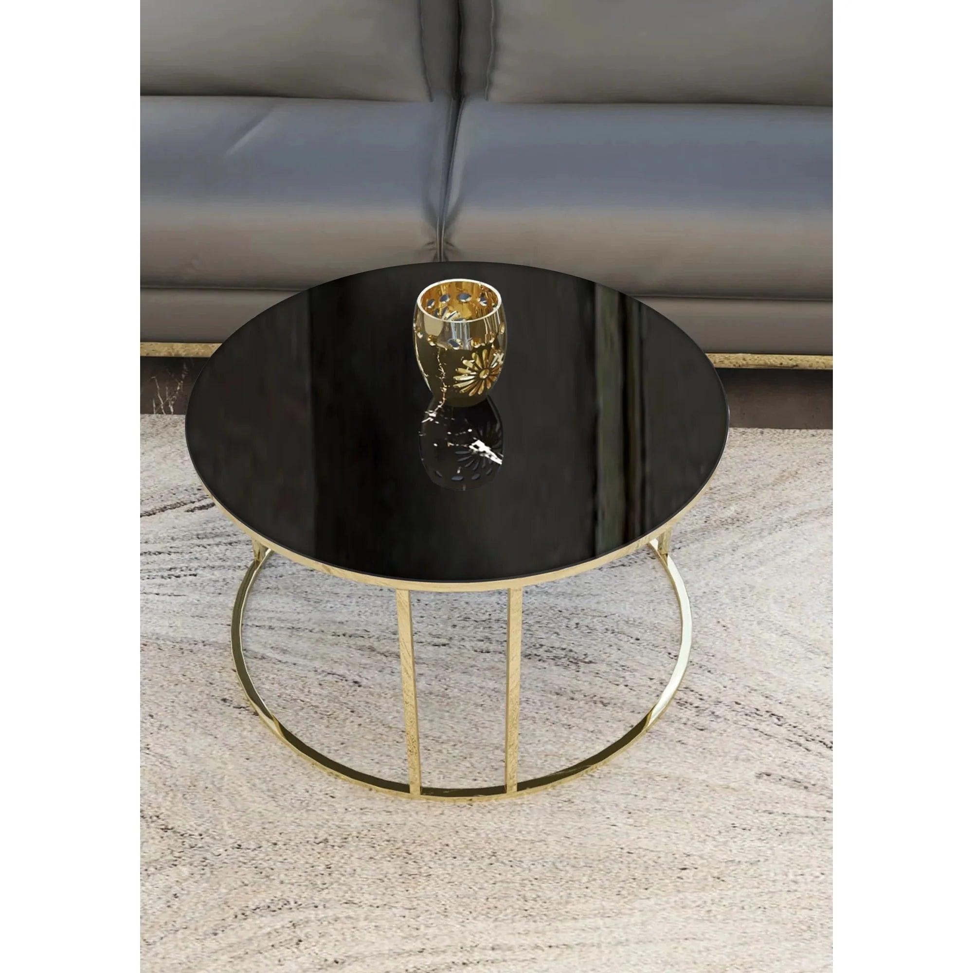 Modern Faux Marble Black Matte Finish Metal Centre Table - Decor Mantra 