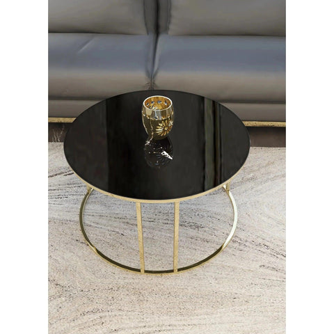 Modern Faux Marble Black Matte Finish Metal Centre Table - Decor Mantra 