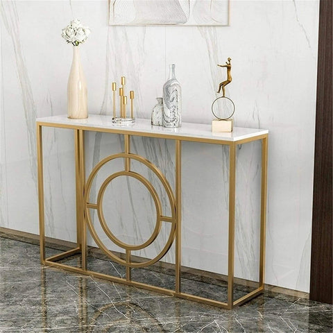Modern Minimalist White Marble Gold Console Table - Decor Mantra 