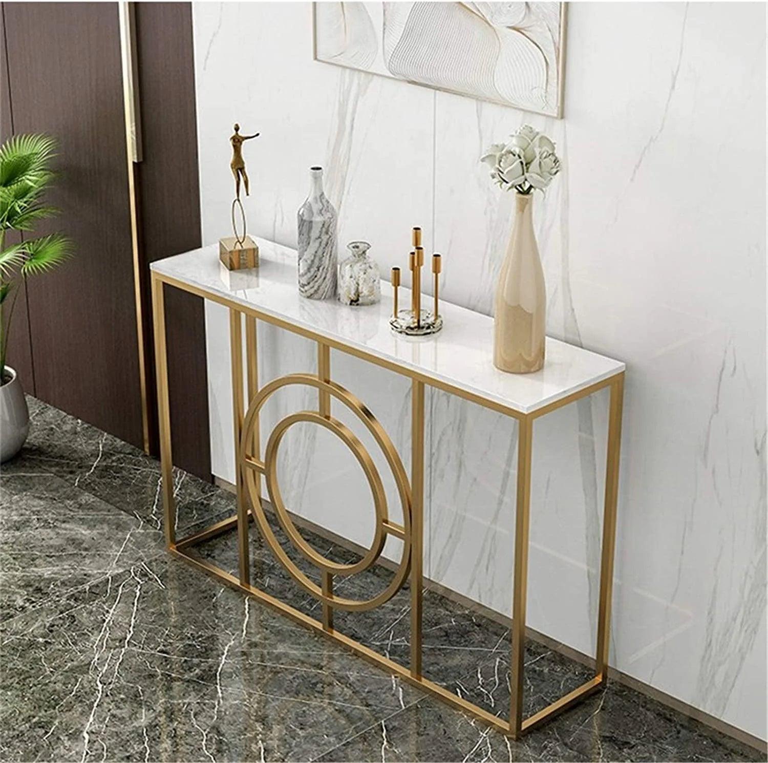 Modern Minimalist White Marble Gold Console Table - Decor Mantra 